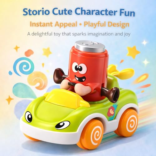 Image of Storio Foodie Toy Car - Mr Coca | Friction Powered Vehicle for 1-3 Year Old Boys & Girls | Push & Go Baby Car Toy | Cartoon Car for Toddlers 12-18 Months | Safe Durable Educational Toy for Kids