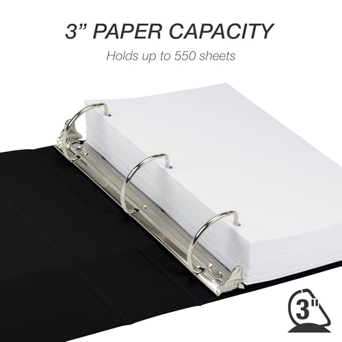 Image of Samsill Durable 3 Inch Binder, D Ring Binder, Customizable Clear View Cover, Charcoal Black, Holds 625 Pages