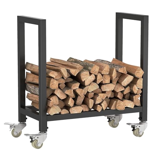 WOTZOV Leñero con Ruedas, Soporte metálico para leña, apilador de leña Resistente, Carro de Hierro Forjado para leña para Uso en Exteriores o Interiores.