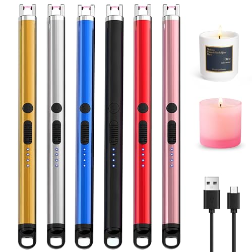 6 mecheros recargables de arco eléctrico, eléctrico, arco eléctrico, eléctrico, eléctrico, USB, para el hogar al aire libre, 193 mm × 15 mm