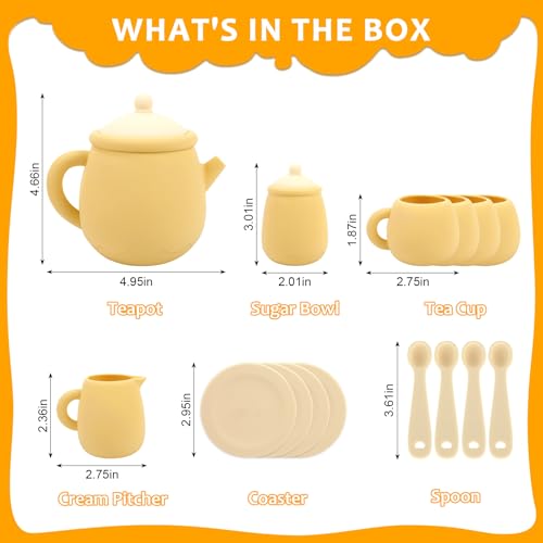 Image of MCGMITT Toy Tea Set, Silicone Tea Party Set for Little Girls Boys, 15 Pcs BPA Free Dishwasher Safe Pretend Tea Set for Toddlers Kids Age 3-6, Non Breakable Cute Toy Kitchen Accessories for Children