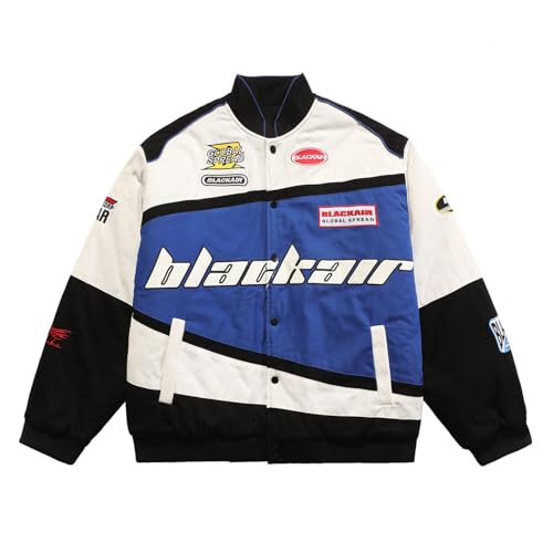Vamtac Mens Varsity Baseball Jacket Bomber Cotton Vintage Racing Coats Streetwear with Pocket