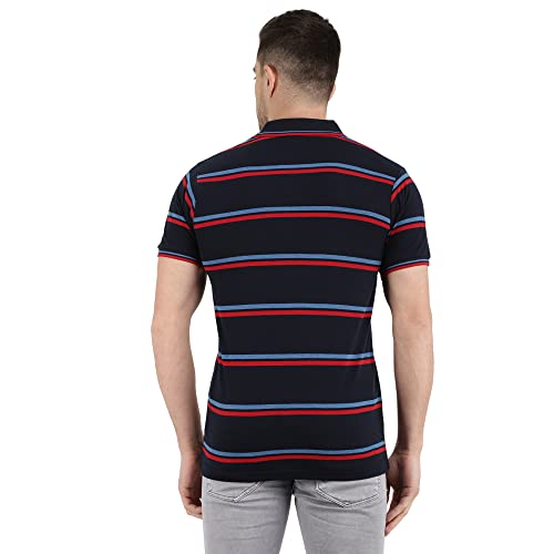 Image of VMart Men Stripes Poly Cotton Pique Polo Neck T-Shirt