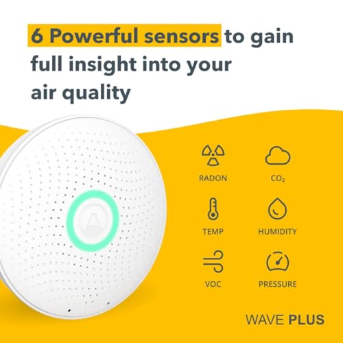 Airthings 2930 Wave Plus - Radon & Air Quality Monitor, Battery Powered (CO2, VOC, Humidity, Temp, Pressure)