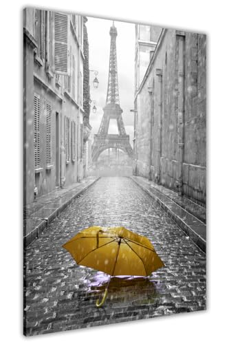 Pastello Paris Umbrella Yellow Canvas Wall Art Picture Print for the Living Room, Bedroom, Home Decor