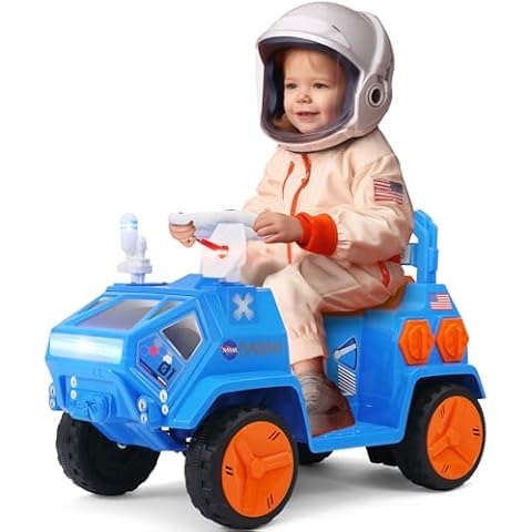 JOYLDIAS 12V Ride On Car for Toddlers, Mars Rover Ride On Toy with Radar, Alarm, Remote Control, Music, Bluetooth, Lights, Blue Cover