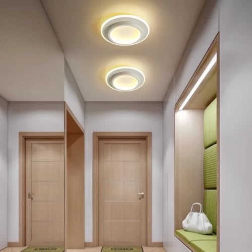 Image of 50W Modern LED Ceiling Light for Living Room, Flush Mount Chandelier Style Fixture, 3-Color Dimmable Surface Mount Lamp for Bedroom & Hallway (Round White)