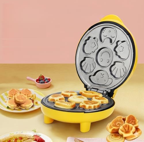 7-Hole Animal Waffle Maker for Kids - Electric Nonstick Pancake Maker with Different Shaped Animal Patterns Pleasure Breakfast Waffler Iron for Toddlers & Families Easy to Clean