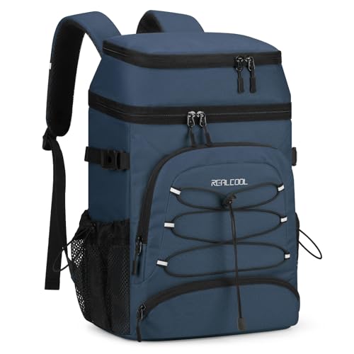 Image of RealCool 33 Can Insulated Soft Cooler Backpack, Leakproof Lunch Ice Bag | PEVA liner,16-Hour cold,Multi-Compartment, Breathable Shoulder and Back,Perfect for men,women,camping /beach /picnic /travel
