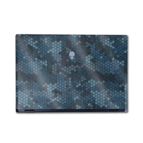 Image of Glossy Glitter Laptop Skin Compatible with Alienware M16 R2 (2024) - Blue Hexa Camo - Premium 3M Vinyl Protective Wrap Decal Cover - Easy to Apply | Crafted in The USA by MightySkins