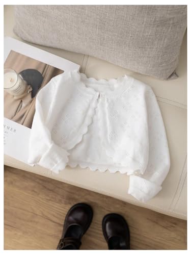 OYOANGLE Girl's Long Sleeve Cropped Cardigan Knitted Frill Trim Open Front Contrast Lace Cardigans3