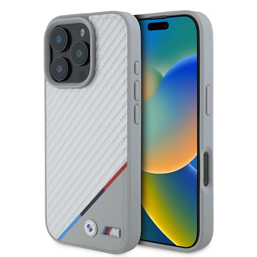 CG Mobile Coque de protection pour iPhone 16 Pro Max, avec bande centrale en carbone, avec logos en métal, conçue pour iPhone 16 Pro Max (6,9") 2024, gris