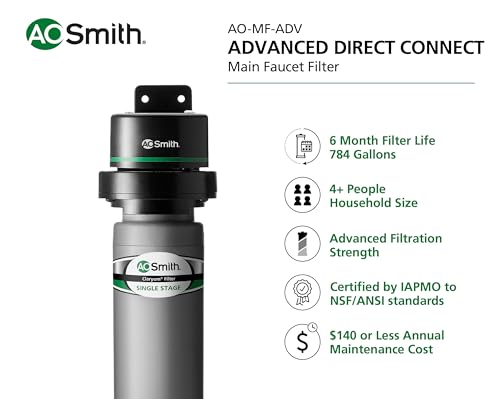 Image of AO Smith Water Filter for Sink Faucet - Advanced Direct Connect Under Sink Water Filter System - Claryum Filtration Reduces 99% of 78 Harmful Contaminants - AO-MF-ADV