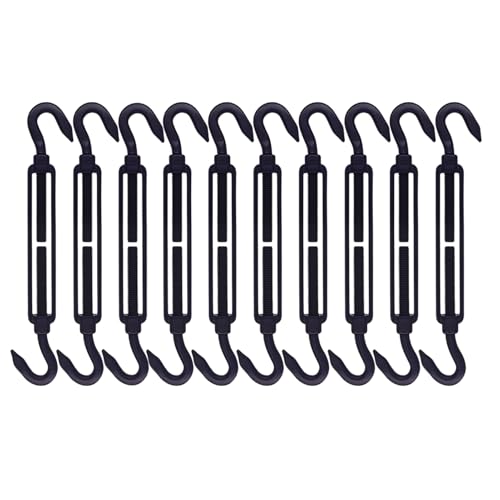 RiaYer 10 Pack Black Stainless Steel M4 Hook and Hook Turnbuckle, Heavy Duty Wire Rope Tensioner, Adjustable Hardware Kit for DIY String Light and Picture Hanging, Shade Sail, Cable Tightening
