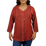 Agan Traders 2025 Winter Long Sleeve Bohemian Tops for Women-Rounded Sweet Heart Button Down Pleated Embroidered Blouses