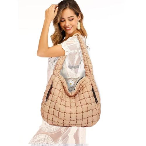 Image of Puffer Hobo Bag for Women Large Quilted Puffy Handbag Lightweight Quilted Carryall Shoulder Bag for Work Travel Gym