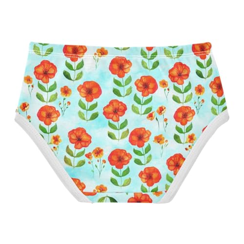 Joisal Watercolor Red Flowers Blue Little Girl Panties Toddler Girls Underwear Cotton Bright Kids Undies Briefs 2t2