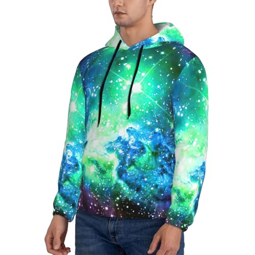 Green Blue Purple Galaxy Men'S Casual Sweatshirt Hoodie, Long Sleeve Hooded Pullover With Pocket And Drawstring3