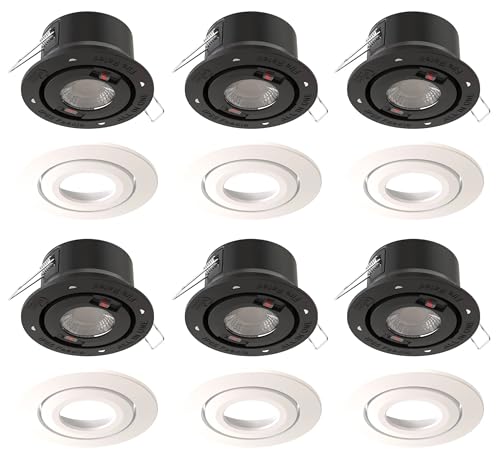 Bright Source All in One Integrated LED Downlight, TRIAC Dimmable, IP65, 3 Wattage Settings 4W/6W/8W, Switchable Colour 2700K 3000K 4000K 6000K Warm Cool Daylight, White Bezel, Tilt Function, 6 Pack