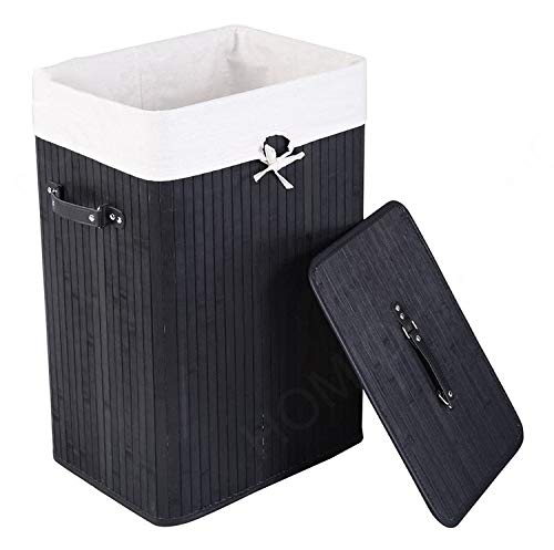Bamboo Laundry Basket 72L Collapsible Bamboo With 1 Compartment Laundry Hamper Laundry Basket Removable Lining Large Laundry Bins Laundry Hamper with Lid Bamboo Laundry Storage basket (BLACK)