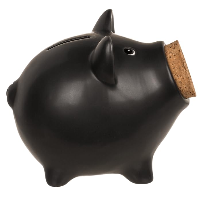 Hucha Cerdito Cerámica. Hucha Original con Tapón de Corcho en Hocico. (Negro)