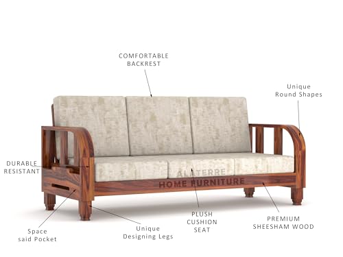 Image of Sheesham Wood Sofa Set Wooden Sofa Set Furniture, Modern Sofa Set, Unqiue Comfort Sofa Set, 5 Seater Sofa Set with Cushions, Without Pillow, (Sofa Set 3+1+1) Honey Finish