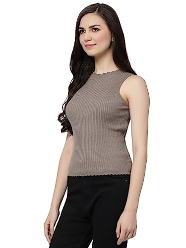 Image of Kalt Womens Knitted, Ribbed Cotton Fitted Sleeveless Round Neck Cami Tank Top