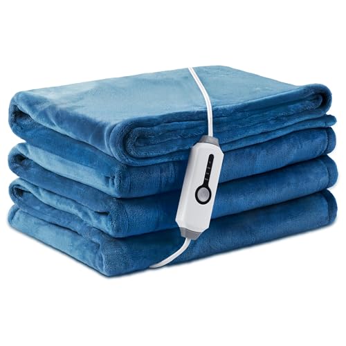 LaffyLo Electric Heated Blanket Full Size 72×84, Breathable & Luxurious Flannel,Soft Warm Gift with Over-Heat Protection,4 Heating Levels & 10 H Auto Shut Off, Machine Washable, Lake Blue