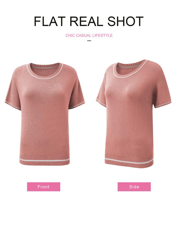 Image of SHEWIN Womens Tops Trendy Short Sleeve Shirts Crewneck Lightweight Knit Sweater Top Business Casual Outfits