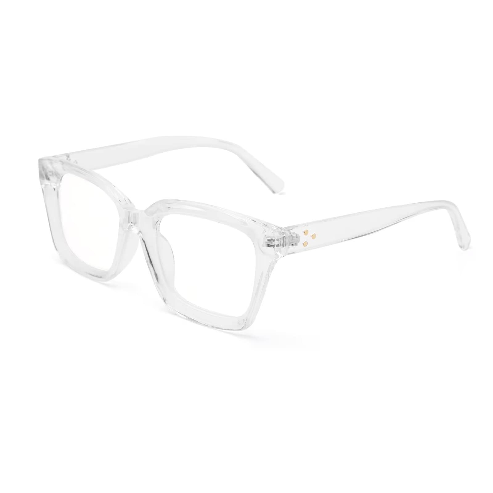 Amorays Occhiali da Lettura Oversize Square Frame Vintage con Anti Luce Blu Lenti Occhiali Presbiopia Lettori per Donna Uomo 6561(Trasparente,+1.00)