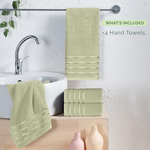 Image of Elegant Comfort 100% Turkish Cotton 4 Lines Viscose Stripe Luxury 4 Pack Hand Towel Set - Ultra Absorbent and Soft 16 x 28 Inch Premium Hotel Spa Quality Towels for Everyday Bath Use, Mint Green