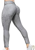 Booty Yoga Pants Women,High Waisted Ruched Butt Lift Textured Scrunch Tummy Control Slimming Leggings Workout Tights(Grey,L)