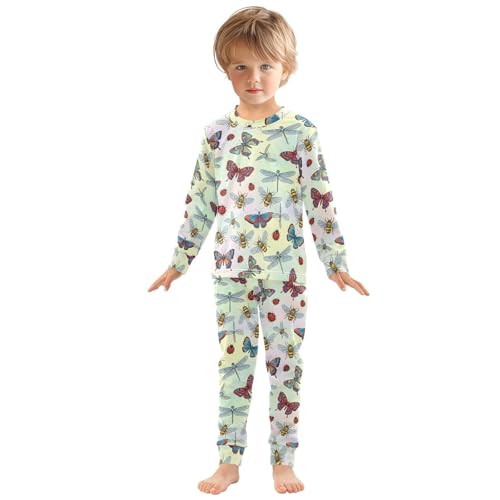 Pajama Sets Long Sleeve Butterflies and Bees Pattern Soft Comfy Sleepwear 2 Piece PJS 3-8T2