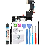 OmniRepairs-For iPhone 5s Model A1533, A1453, A1457, A1528, and A1530 Charging Lightning USB Dock Port Flex Cable Replacement with Microphone, Headphone Audio Jack Assembly with Repair Toolkit (White)