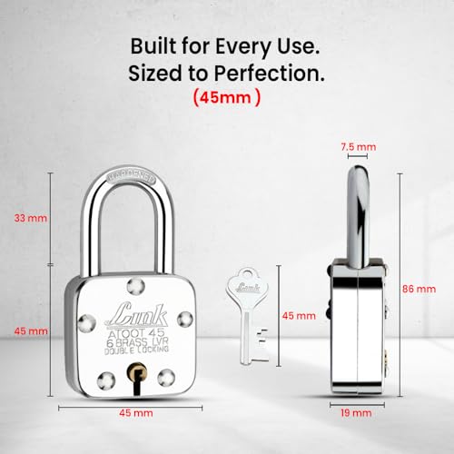 Image of Link Atoot 45mm Long Shackle Padlocks 5Pcs Set | Steel Body | Hardened Shackle | 6 Brass Levers | Made in India | 3 Keys for Each Padlock