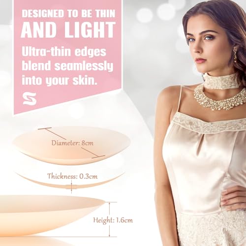 Septeamay Premium Nippelpads, Selbstklebende Nipple Cover für Damen, Dünne Selbstklebende Nipple Pads [8cm] Waschbar & Wiederverwendbar, Hypoallergenic Brustwarzenschutz Silikon mit Tasche - 8 Stück