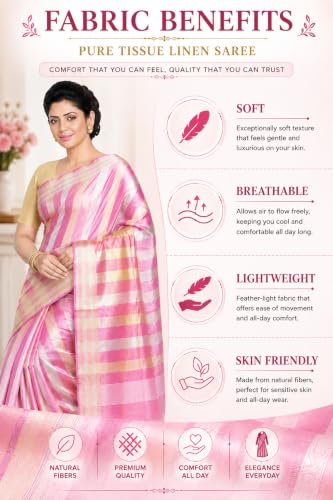 Image of HAIDER ALI AND SONS Pure Tissue Linen Saree for Women with Blouse Piece | Bhagalpuri Handloom Linen Saree | Soft Breathable Lightweight Ethnic Saree for Party, Festival, Office Wear |