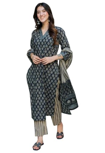 Ensemble kurta bleu marine fluide résolvant l'inconfort d'été avec pantalon et dupatta LookMark
