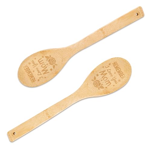 Beiskll Mother's Day Wooden Spoons for Cooking, Bamboo Nonstick 12" Kitchen Utensils, 2-Piece (Remember I Love You Mom)
