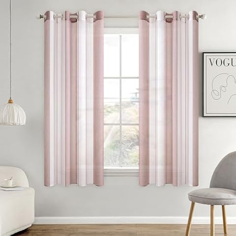 MIULEE Rideaux Voilage Rayé Blanc et Rose Cover