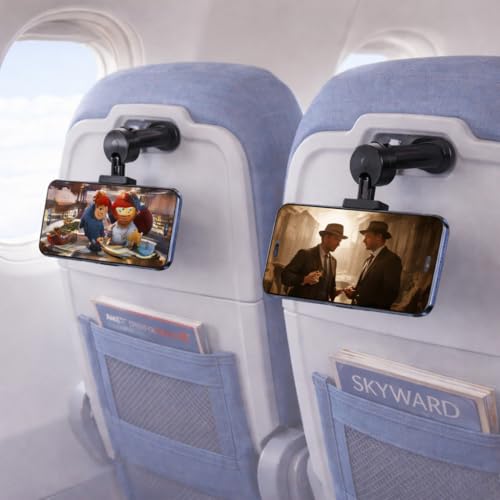 2 PACK Airplane Phone Holder Travel Essentials Accessories Universal Hands Free Cell Phone Stand Mount for Air Plane Table Seat Desk Cruise Car & Flight Mini Size for Vacation iPhone Samsung