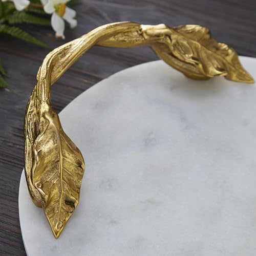 Deco 79 Marble Oval Tray with Gold Twisted Leaf Handles, 20" x 10" x 2", White by Deco 79 - Image 4