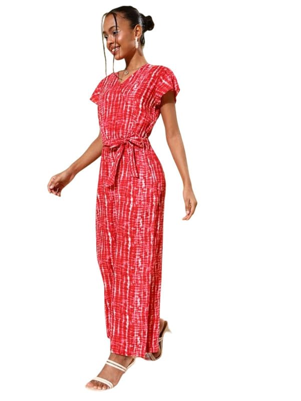 Tomar CreationWomen's Rayon Tie & Dye Short Sleeve Jumpsuit (Red, L)-PID61807-picture-30