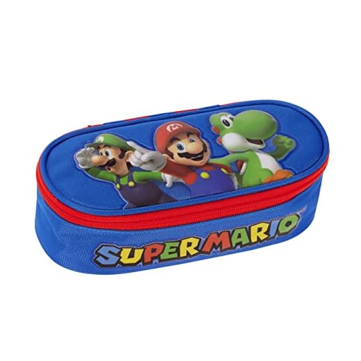 Super Mario - Estuche escolar oficial Super Mario, estuche para niño y niña ovalado, ideal para guardar la papelería, con práctico cierre de cremallera, 22 x 7 x 9,5 cm, multicolor