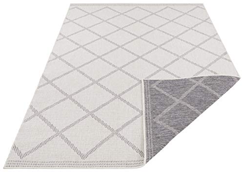 NORTHRUGS In- und Outdoor Teppich Corsica 160x230cm - Wendeteppich Wetterfest Modern Geometrisches Muster Läufer für Balkon Terrasse Garten Wintergarten Wohnzimmerteppich Wasserfest in Grau Creme