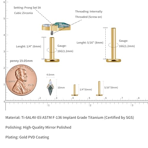 FINE4U ASTM F136 Titanium 16G 6mm 8mm Piercing Jewelry Stud for Conch Helix Flat Lobe - FlatBack Cartilage Earring Stud, Hypoallergenic Implant Grade Nickel Free Body Jewelry2