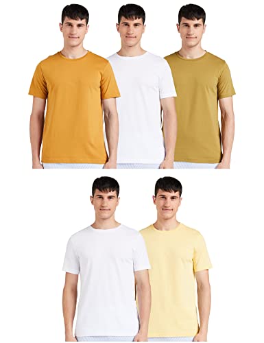 Image of Amazon Brand - Symbol Men Cotton Solid Round Neck Regular Fit T-Shirt (Pack of 5)