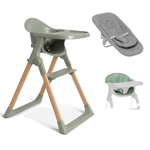 Mash High Chair Bundle by Baby Elegance | Includes Newborn Seat (0-6 Months), Toddler Seat (6+ Months) & Sage Cushion | Adjustable Sage High Chair for Babies & Toddlers