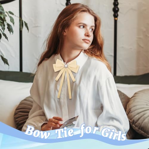 Image of LJBFNN Bow Ties for Women, Adjustable Pre Tied Bow Tie Solid Color Ribbon Bowtie for Girls Ladies Party Daily Cosplay School
