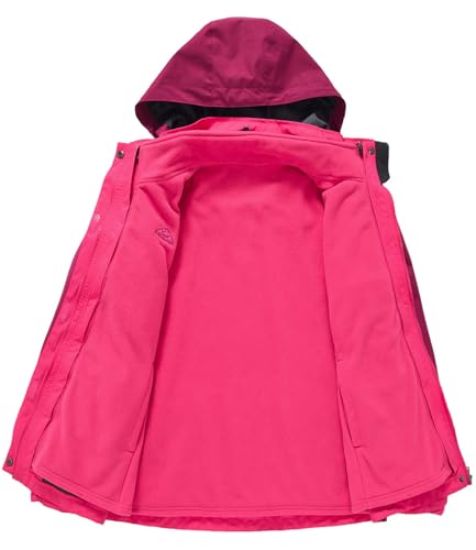 [TBMPOY] レディース 3in1 ジャケット 3way 防寒 アウター フード付き 取り外し可能 立ち襟 コンバーチブル アウトドアジャケット マウンテンパーカー 裏起毛 防撥水 防風 保温 多機能 登山服 秋冬用 バラ色 M 4枚目